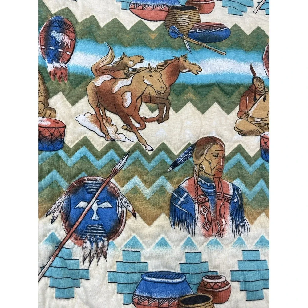 Vintage Handmade Quillow- Quilt that folds into a Pillow- Southwest Theme 41x69